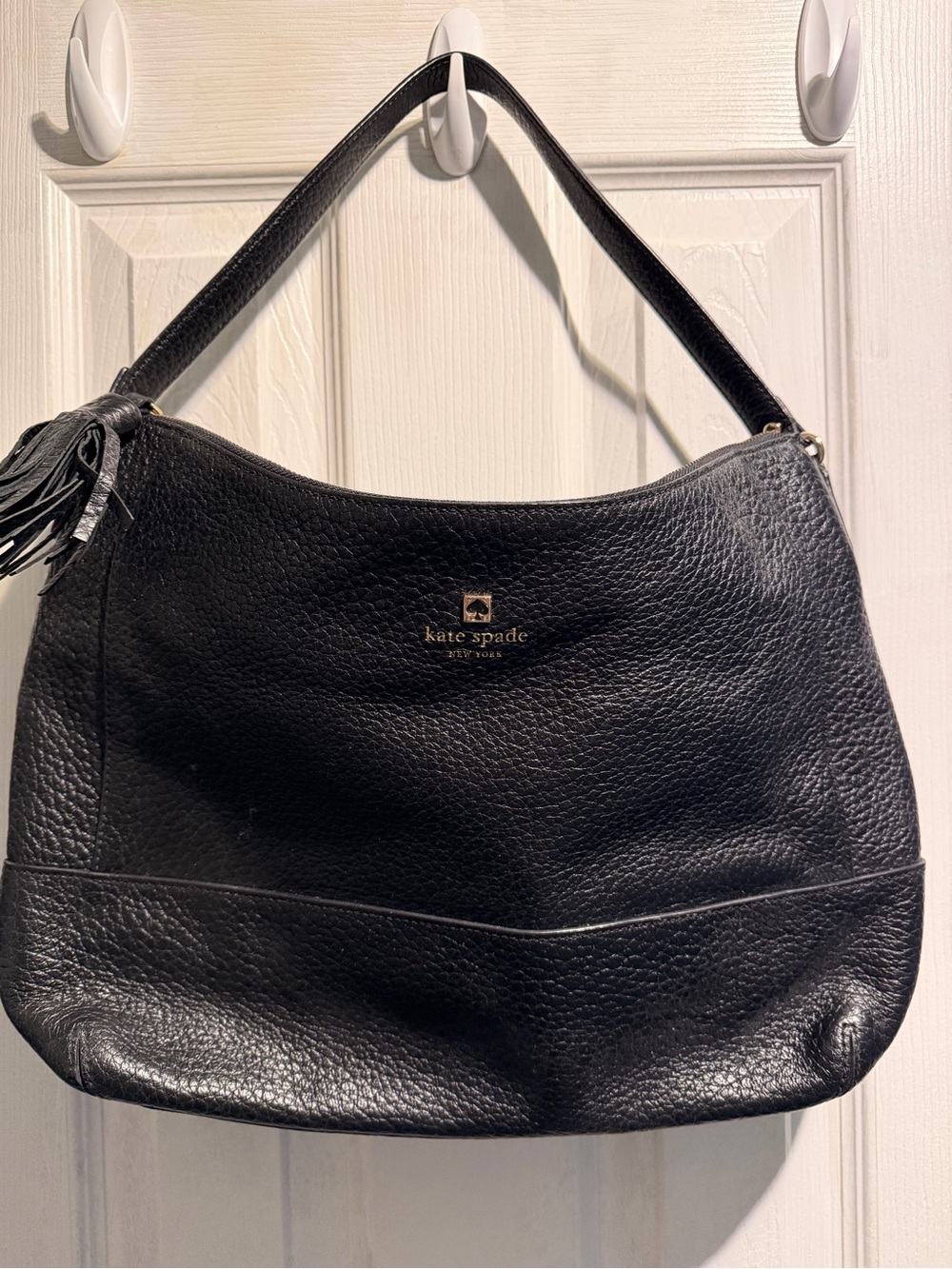 kate spade Black Pebbled Leather Shoulder Bag with Tassel